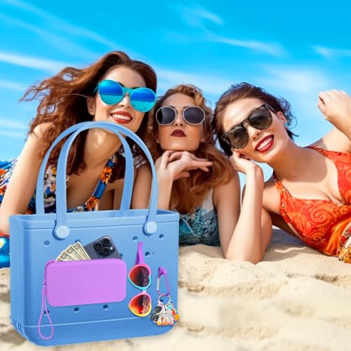 Image of Mity rain Silicone Wallet for Bogg Bag Phone Holder | Accessories Set for Bogg Bag Contain 2PCS Key Holder and Large Capacity Silicone Zipper Bag for Beach Bags Tote Bag (Purple)