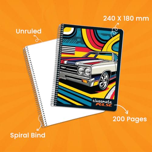 Classmate Pulse Single Subject Spiral Notebook - Pack of 1 | Unruled | 200 Pages | 24.0cm x 18.0cm | Attractive Cover Designs | Soft Cover | Notebooks for College Students (Image - 2)