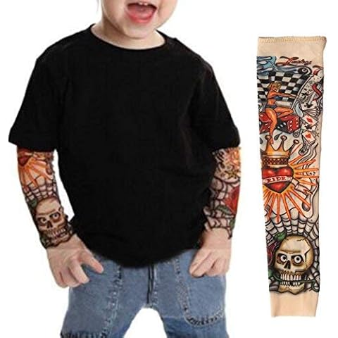 EZI 2 Pcs Small Size Fake Nylon Temporary Fake Tattoo Sleeves Arm Stockings Goth Punk Cool # 7600522 Cover