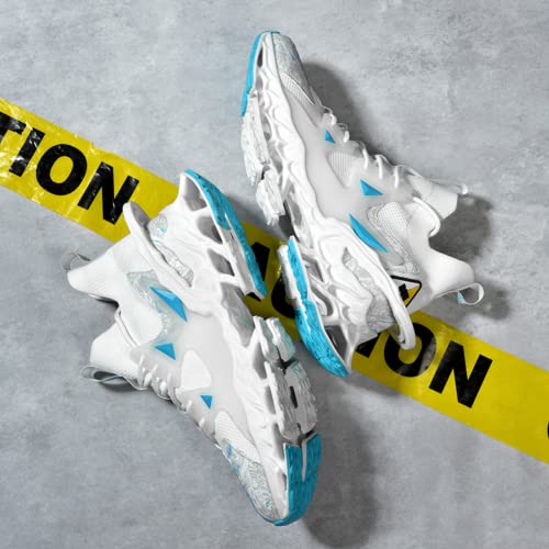 Sport Sneakers Shoes for Men Mesh Upper Lace Up Fashion Breathable Elastic Sole Casual Sneaker Tenis para Hombre Designer Running Shoes (8.5,White)2