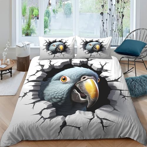 Housse de couette perroquet 3D avec fermeture éclair pour lit single - 4