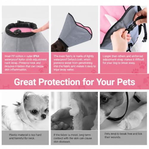 Image of Dog Cone Collar for Dogs After Surgery Extra Long, Adjustable Comfy Dog Elizabethan Pet Collar Cone for Large Dogs Anti-Lick Protective Wound (Pink, M)