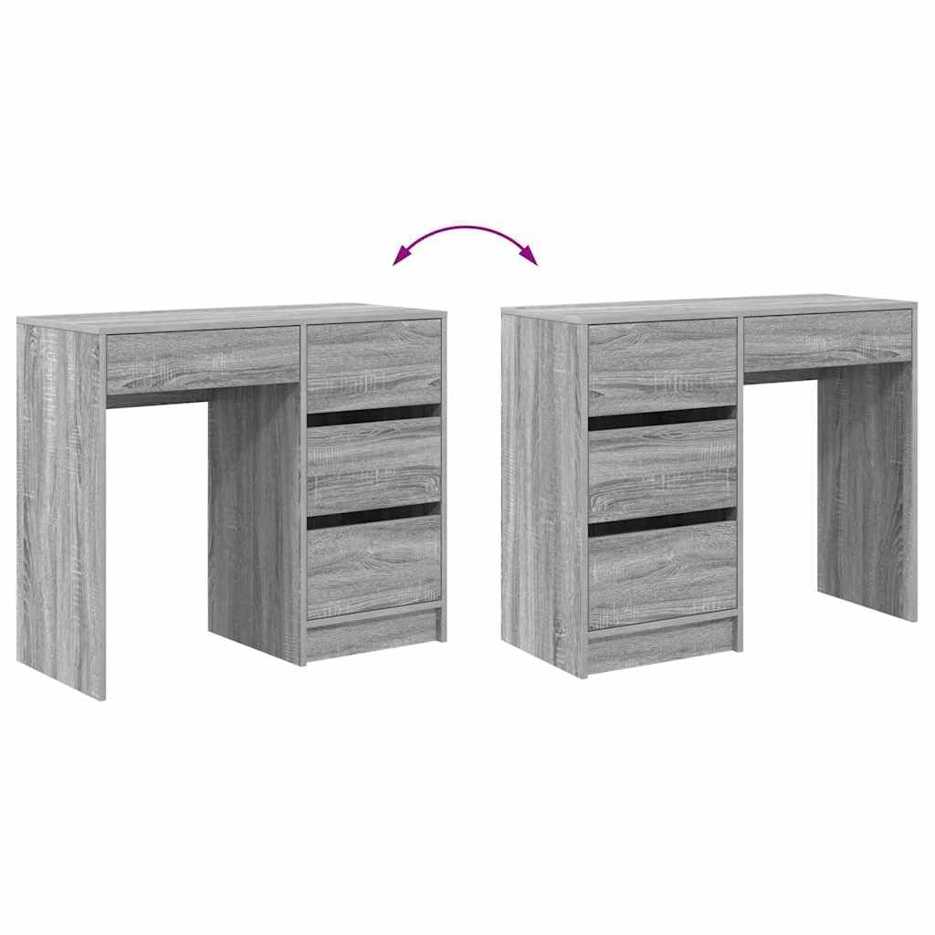 Scrivania grigio Sonoma, 90 x 37,5 x 75 cm, in legno, tavolo da lavoro con cassetto, spazio per riporre oggetti, per ufficio, casa, ergonomica, salvaspazio, durevole