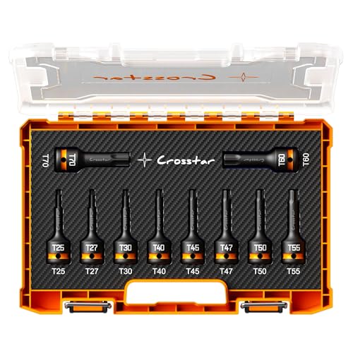 Image of Crosstar 10-Piece Impact Torx Bit Socket Set(T25~T70), 1 /2 inch Drive Cr-Mo Steel, Long High Impact Star Sockets for Automotive & Heavy-Duty Use, Professional Mechanic Tools with Transparent Case