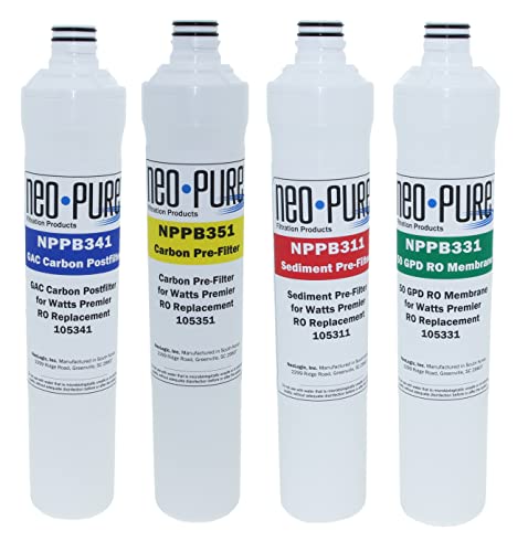 Neo-Pure Compatible Pure Reverse Osmosis Water Filter Replacement kit For Watts Premier (Compatible Replacement Kit, 4 Count (Pack of 1) 531152)