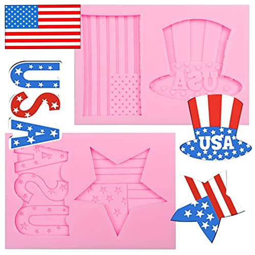 American Flag Silicone Fondant Mold, Independence Day Election Day Chocolate Molds, USA Striped Star Hat Patriot Candy Baking Molds for Cake Decoration Cupcake Topper Resin