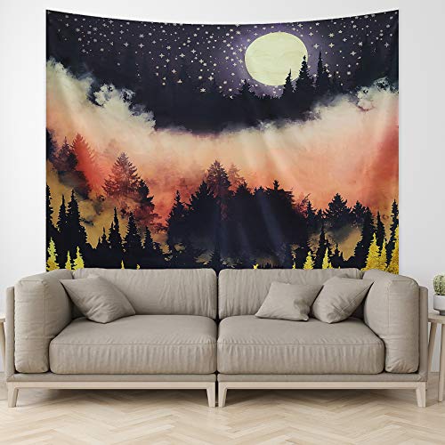 MoYouno Tapiz de Pared Grande, Naturaleza Paisaje Tapices de Luna y montaña, Tapiz de Pared Hippie para decoración del hogar, Salón Dormitorio, Rosado, 200 x 150cm