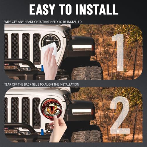 Image of 2PCS Beast Eyes Headlight Decals, 3D Stereo Eyes Headlight Decal Stickers, Car Body Window Bumper Decoration Stickers, Car Accessories Round Headlight Decal for Jeep Wrangler (Red /Animal Eyes)