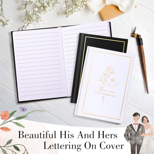 Image of Engrowtic Set of 2 Wedding Vow Books His and Hers (6.06x4.17) Premium Wedding Keepsake Essentials Elegant Bridal Shower Engagement Ceremony Gift for Bride Groom(Black White,Floral)