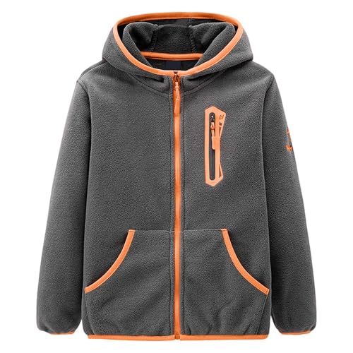 Chaqueta de forro polar para niños con capucha, suave, ligera, resistente al viento, ropa exterior para deportes activos, abrigo cálido de invierno, Gris claro., 13-14 años