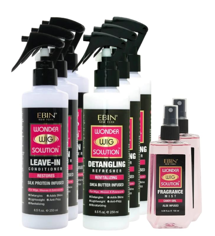 Wig Spray by EBIN New York – 3x Wonder Wig Solution Leave-In Conditioner Spray Bundle + 3x Detangling Refreshers + 2x Fragrance Mists (8 Items) Gift Set