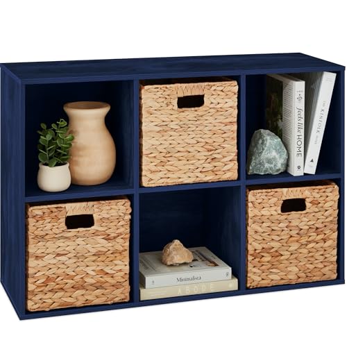 Image of Best Choice Products Kids Bookcase 6-Cube Storage Organizer, 13.5in Shelf Opening, Bookshelf, Toy Storage, Customizable w/ 3 Removable Back Panels – Navy