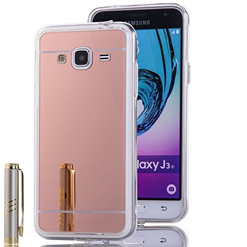 LXHGrowH Funda Samsung Galaxy J3 2016, [Ultra Delgada] Carcasa con Espejo para Samsung Galaxy J3 2016 Cover Silicona TPU Protectora Rosado Cubierta