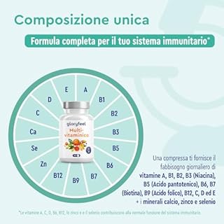 Multivitaminico Integratore Completo, 180 Compresse per 6 Mesi di Scorta, Vitamine A, B, C, D3, E e Minerali Essenziali, Calcio, Zinco e Selenio, Senza Additivi, Qualità Testata