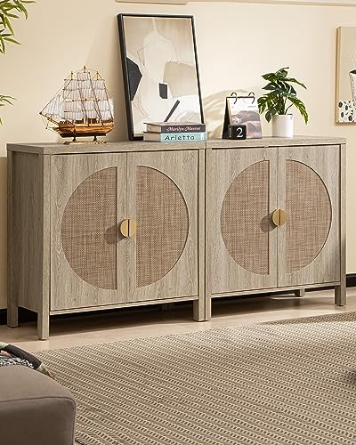 Sicotas Rattan Buffet Cabinet Set Of 2, Accent Sideboard Storage Cabinet With Adjustable Shelves thumb #7