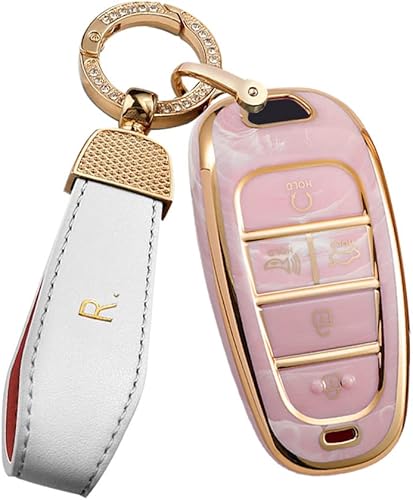 SANRILY Funda para llavero de 5 botones con patrón de jade rosa para Hyundai 2022, Tucson Sonata 2020 2021, sin llave, funda de TPU suave con