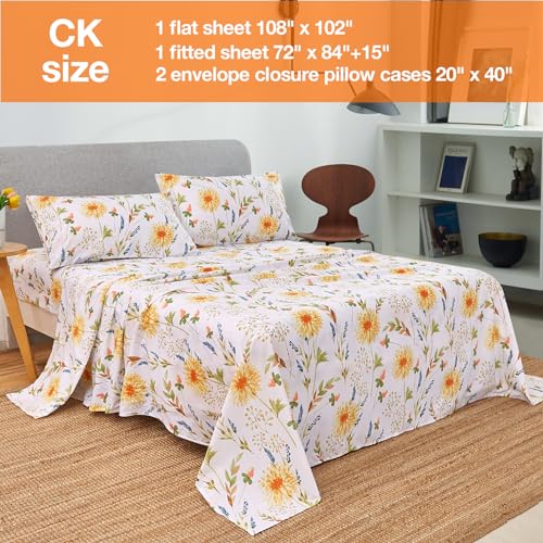 Image of JSD Boho Floral Printed Sheet Set Cal King Deep Pocket | 4 Piece Soft Botanical Microfiber Sheets, OEKO-TEX Certified, Easy Care