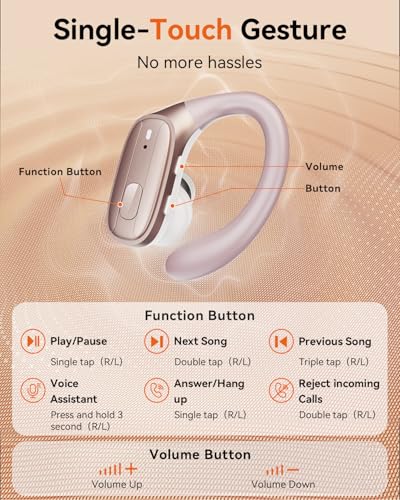 Image of Wireless Earbuds, Sports Bluetooth 5.4 Headphones, Ear Buds with ENC Noise Canceling Mic, 80Hr Playtime Earphones, Palm-Sized, LED Power Display, IPX7 Waterproof Headset for Workout Running, Rosegold