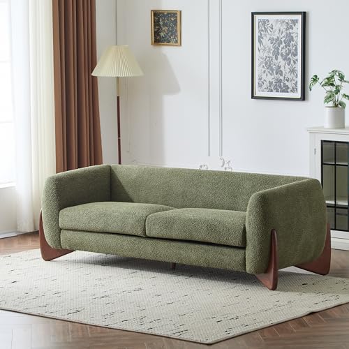 Image of Christopher Knight Home Almab 82 Inches Sofa Couch, Cozy Boucle Upholstered 3-Seater Sofa, Wood Frame Couch, Comfy Couches for Living Room and Office, Modern Soft Plush Sofa, Olive Green