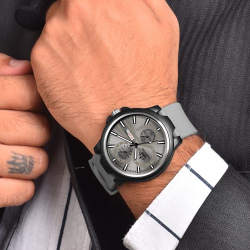 Image of LIMESTONE Men's Analog Quartz Watch with Day & Date Display, Leather /Silicone Strap - Casual & Formal Wrist Watch for Men