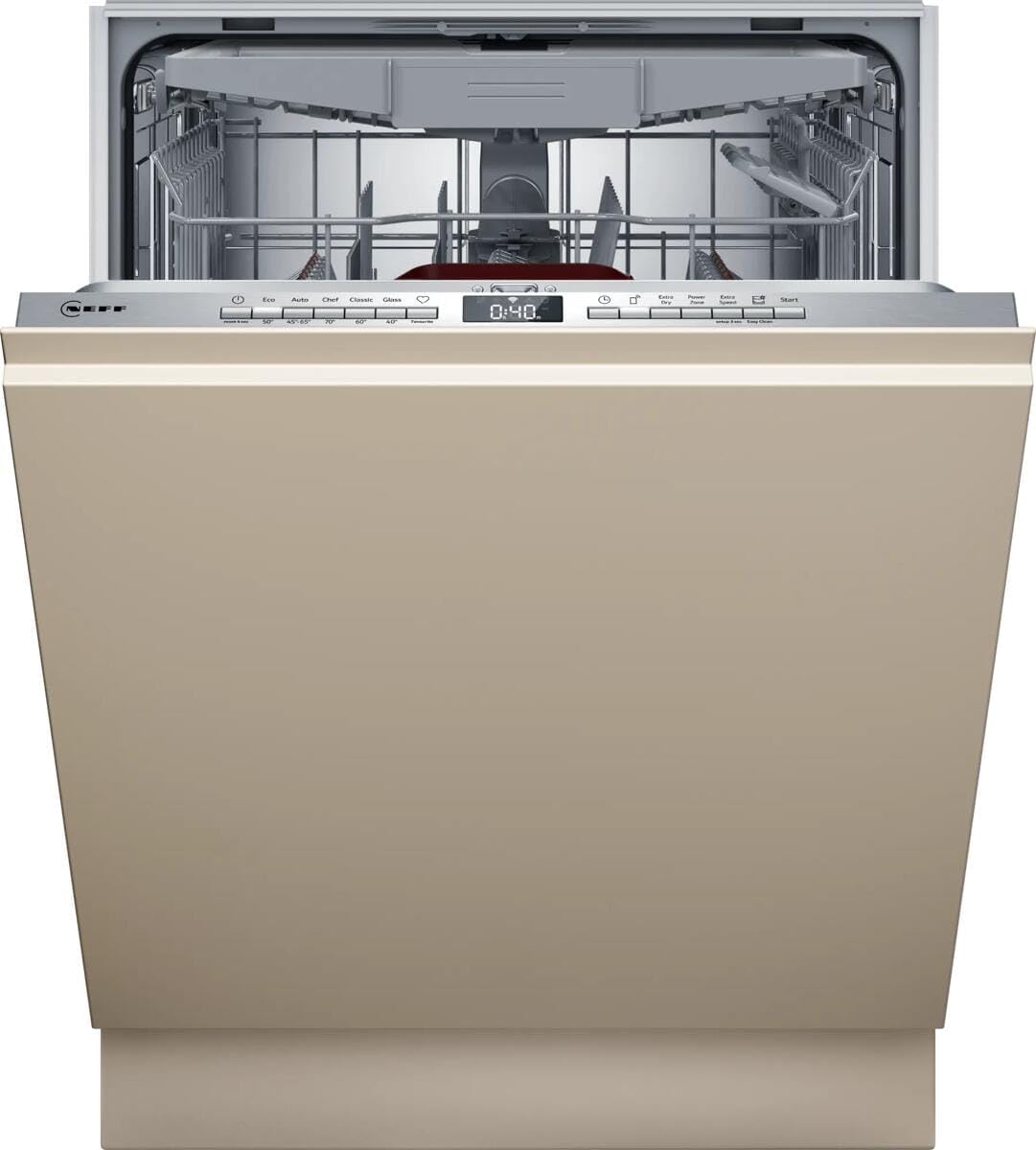 NEFF N 50 Smarter XXL, Lave-vaisselle, entièrement intégré, 60 cm, S255EVX04E, tiroir à couverts flexible, téléchargement de programmes, nettoyage puissant avec Chef 70 °C, Smart Start, Open Dry, Aqua