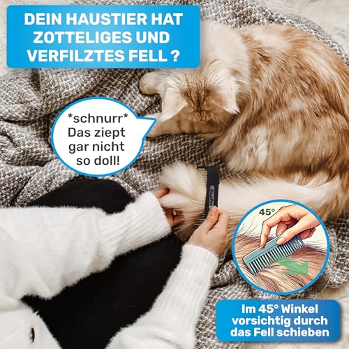 BluePet Zauberkamm Patentiert mit Rotierenden & Nachgebenden Zinken I Entfernt sanft Knoten & Entwirrt das Fell I Hundekamm Katzenkamm für Langhaar Hunde & Katzen