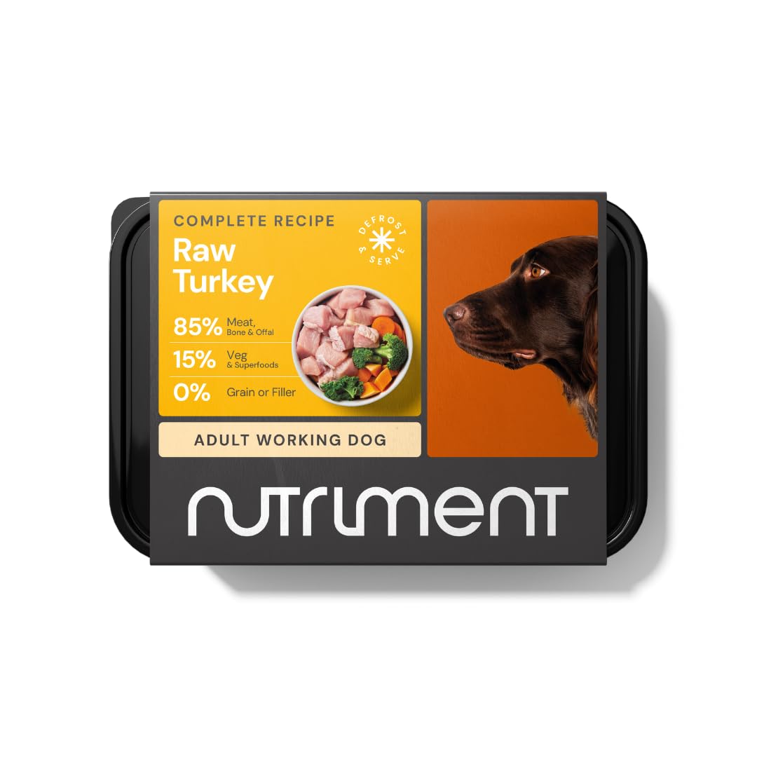 NUTRIMENT ENHANCED ADULT WORKING DOGS Raw Food (10 Tray pack) Frozen, Complete Premium BARF Diet Wet Dog food, Gluten-Free, Raw Protein, Digestible, All breeds, Sizes - 11.023 lb Turkey