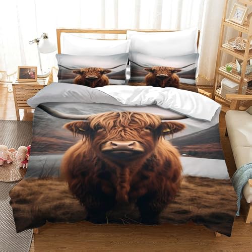 Bétail des Highlands 3D housse de couette 135x200 drap microfibre