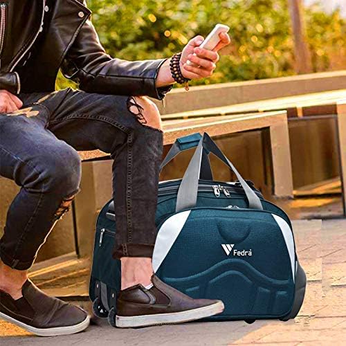 FEDRA Epoch Nylon 55 litres Waterproof Duffle Bag Strolley Duffle Bag- 2 Wheels - Luggage Bag - (Green White) 3