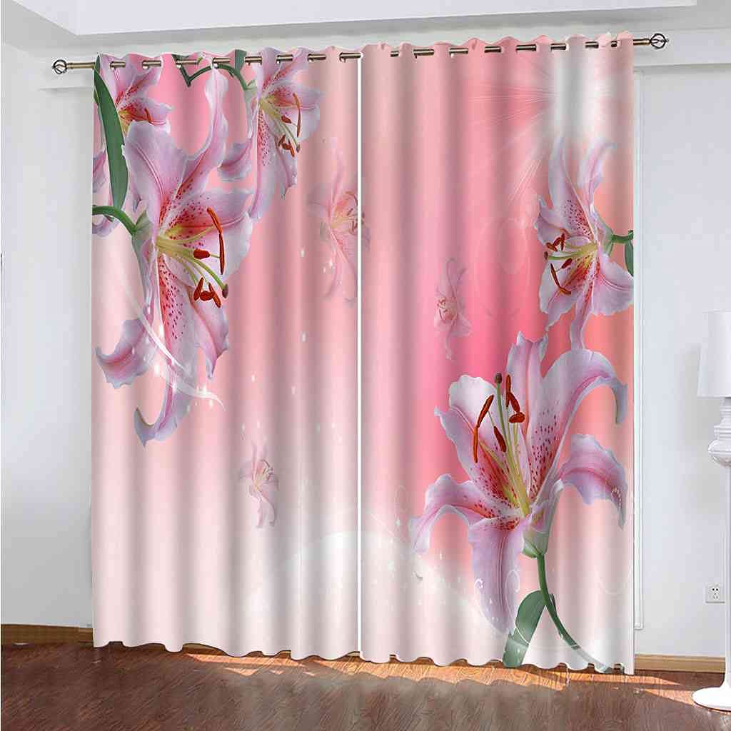 Rideaux occultants 3D Lys Roses pour chambre d'enfant | 200x214 cm isolant thermique et phonique