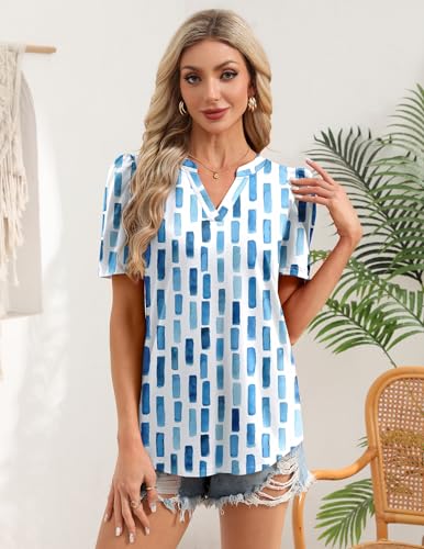 Image of Zeagoo Women Blouses Puff Short Sleeve Tops V Neck Dressy Casual Spring Shirts Boho Floral Cute Clothes 2026