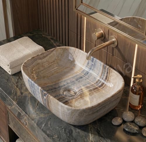 Image of Designer Ceramic Wash Basin For Bathroom | Over Counter Bathroom Basin | Counter Top Bathroom Sink | Wash Basin For Restaurant, Hotel (18 x13 x 5 Inch) (Brown Grey)