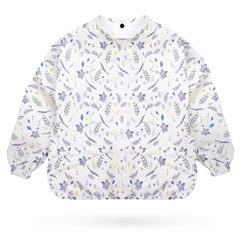 kidoola Baby Led Weaning Bib with Sleeves - Mess-Free, Waterproof Soft, Safe & Stylish for 6-12 Months Babies & Toddlers Apron with Full Coverall Coverage