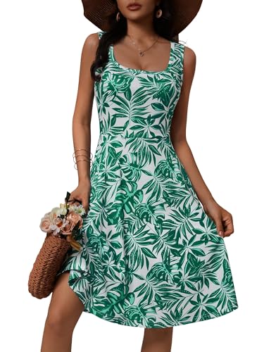 Image of FENSACE Summer Dresses for Women Sleeveless Knee Length Floral Tank Dress