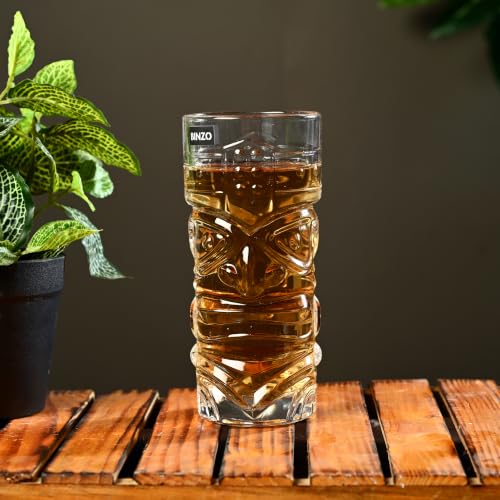 Image of BINZO Glass Modern Bar Cocktail, Mocktail Glasses, 420 ML, Set of 6, Perfect for Exotic Cocktails, Beer, Tiki, Cold Drinks, Juice, Beer, Any Drink., Transparent