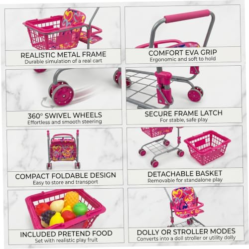 Carrito de compras de juguete plegable para niños pequeños con cesta extraíble 4