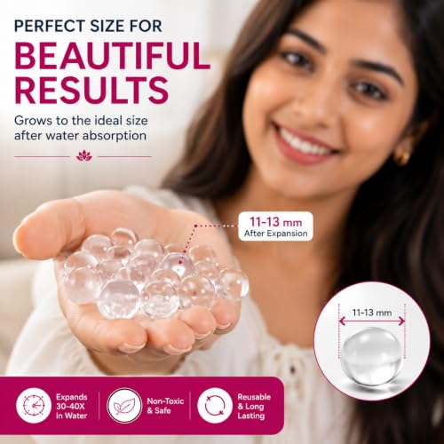 Image of YTM White Round Water Beads Jelly Balls - Crystal Gel Water Beads for Vase Fillers, Flower Pots, Home Decoration, Wedding & Diwali Decor, Plant Water Storing Gel - 100g (White)