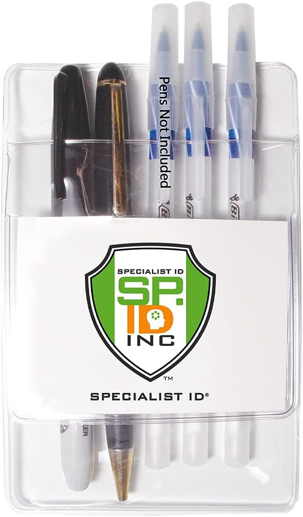 Bulk 50 Pack - Heavy Duty Pocket Protector with Horizontal ID Badge Holder - Clear Plastic Shirt/Lab Coat Pocket Pouch Organizer for Pens, Pencils, Small Tools, Name Tags and More by Specialist ID