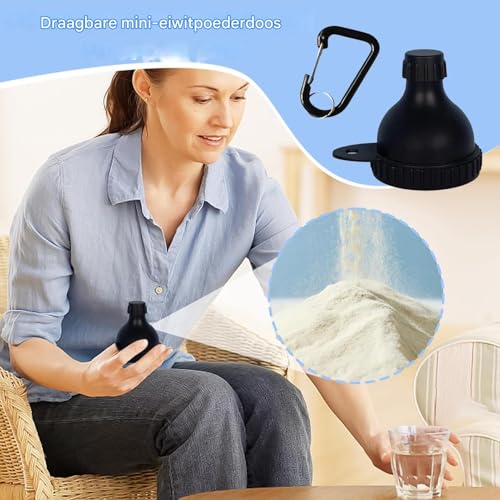 Eiwitpoedertrechter - Draagbare opslagcontainer voor supplementen met karabijnhaak | Vochtbestendige PP-trechter voor eiwit-, koffie- en poederdranken, reisgymnastiek, camping, kantoor, buitengebruik - Afbeelding 3