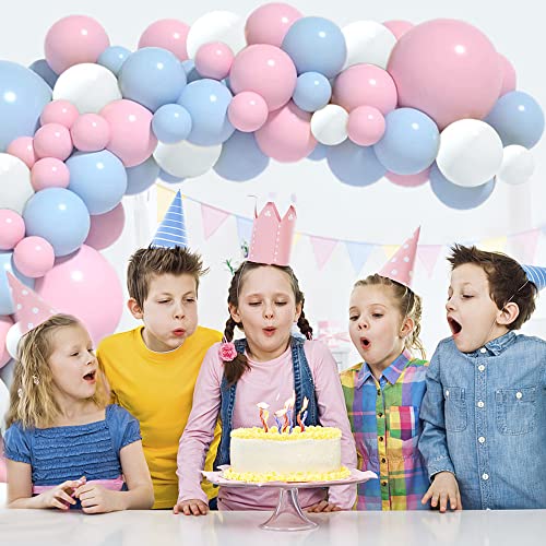 Gender Reveal Balloon Arch Kit 124 Pcs Pink And Blue And White Balloons Garland Kit For Boys Girls Gender Reveal Decorations Wedding Baby Shower Birthday Party Decorations, 5+10+12+18 Inch #TOP2