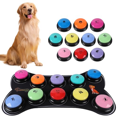 Dog Buttons for Communication 10 Dog Talking Buttons Starter Set 30S HD Recordable Training Buttons with Waterproof Anti-Slip Mat + 50 Scene Stickers