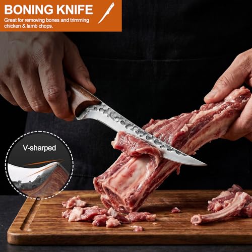 3PCS Hand Forged Butcher Knife Set Meat Cleavers, Serbian Chef Knife Viking Boning Knife High Carbon Steel Kitchen Knife for Meat Cutting, Outdoor BBQ Vegetable Camping, Gift for Men - image 5