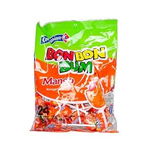 Lolly, mango – COLOMBINA Bon Bon Bum Paletas Sabor Mango Rellenas de Chicle, 408g