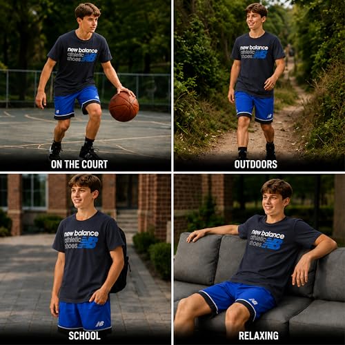 Image of New Balance Boys Short Sets - 2 Piece Active Performance Athletic Shirt and Kids Basketball Gym Shorts for Boys (8-12)