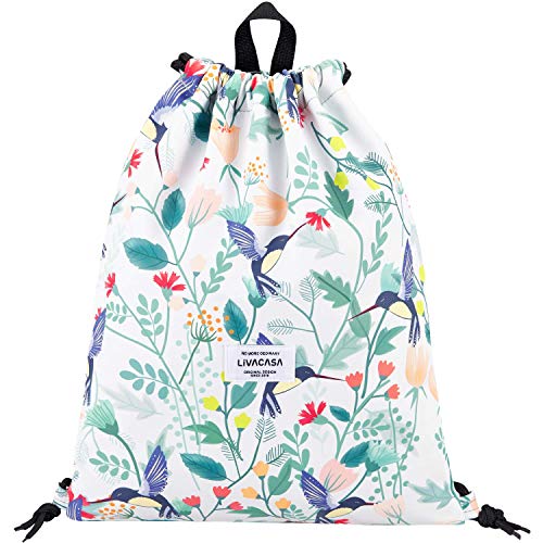 LIVACASA Mochila de Cuerdas Mujer Hombre Bolsas de Prueba de Agua Bolsillo Exterior Ajustable