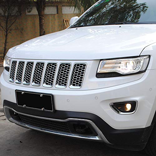 Image of CheroCar Front Grill Inserts Trim Honeycomb Mesh Grille Cover Kit for Jeep Grand Cherokee 2014-2016 7-Slot Grille Exterior Decoration Accessories