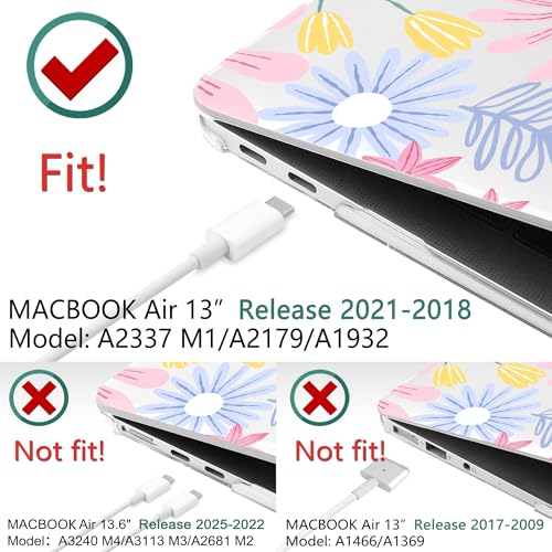 DONGKE Compatible with MacBook Air 13 inch Case 2021 2020 2019 2018 Release A2337 M1 A2179 A1932 with Retina Display Touch ID, Plastic Hard Shell & Keyboard Cover - Florals by DONGKE - Image 3