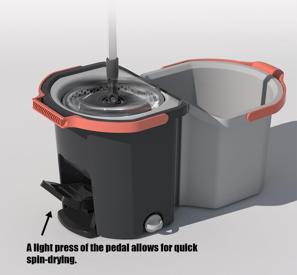 ノーブランド品 フットペダル付き折りたたみ式スピンモップ&amp;バケツセット、自動絞り2-in-1モップ、取り外し可能なフラット収