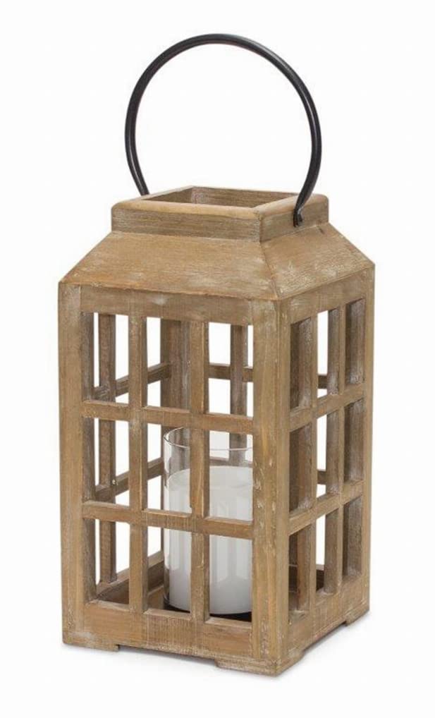 Melrose Lantern, 6.75 x 17 inch, Wood and Glass, Handle Included, Candle Holder Rustic Decorative Hanging Lantern