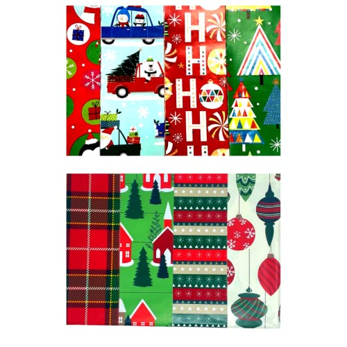Plum Designs Flat Christmas Wrapping Paper Sheets| Bulk Pack| 8 Designs| 48 Sheets| 20in X 30in a sheet| Assorted Designs
